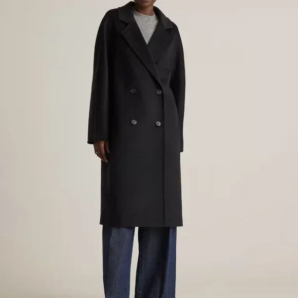 Quince Italian Wool Double-Breasted Slouch Coat Black Size small NWOT - Picture 1 of 8